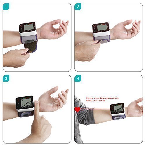 SIMBR Misuratore di Pressione da Polso Digitale per Uso Domestico Completamente Automatico e Precisione,Monitor della Pressione Arteriosa con 180 Memorie per 2 Utenti, Portatile,Certifica CE/ROHS/FDA - 3