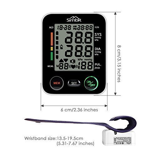 SIMBR Misuratore di Pressione da Polso Digitale per Uso Domestico Completamente Automatico e Precisione,Monitor della Pressione Arteriosa con 180 Memorie per 2 Utenti, Portatile,Certifica CE/ROHS/FDA - 4