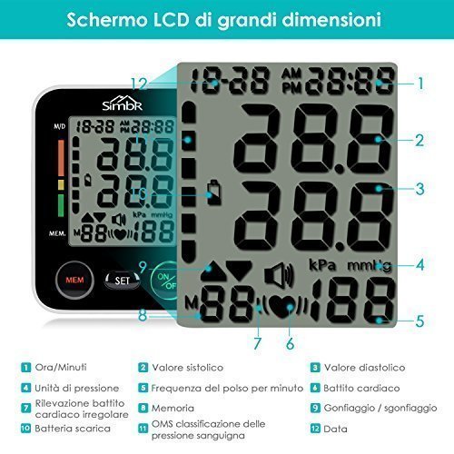 SIMBR Misuratore di Pressione da Polso Digitale per Uso Domestico Completamente Automatico e Precisione,Monitor della Pressione Arteriosa con 180 Memorie per 2 Utenti, Portatile,Certifica CE/ROHS/FDA - 6