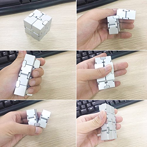 LilBit Fidget Hand Finger Infinity Cube Giochi Giocattolo, Lega di Alluminio, Stress Relief Toys per Anxiety Autism ADD ADHD EDC Bambini / Adulto Argento - 6