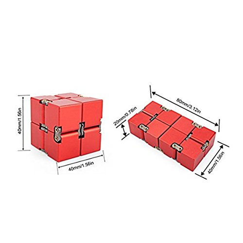 KENROLL Infinity Fidget Magic Cube Sensory Toy Alluminio Puzzle Box Design Anti Stress e sollievo di ansia Promuove la messa a fuoco, la chiarezza (Rosso) - 2