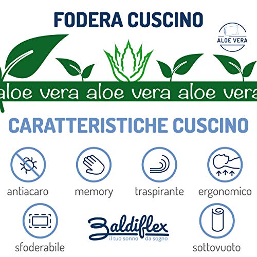 Baldiflex, Coppia Cuscini Memory Foam Ecologico Ecogreen Altezza 15 cm Fodera in Aloe Vera, Verde - 4
