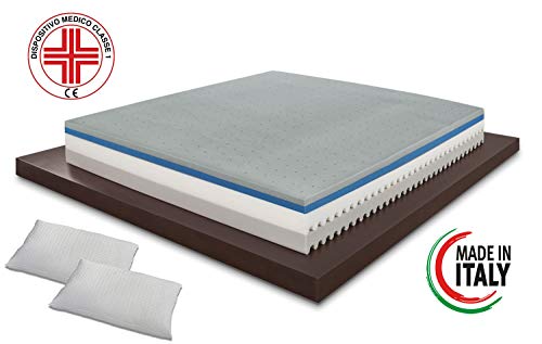 Materasso Memory Matrimoniale modello Top Air misura 160×190 Alto 25 cm con Dispositivo medico classe 1 detraibile con 7 zone differenziate e Rivestimento Aloe Vera con guanciali TULIP MED in omaggio - 2