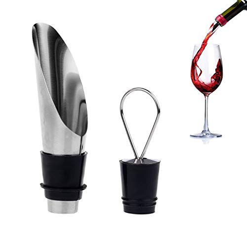 le bottiglie di vino in acciaio inossidabile aerating beccuccio e sommelier con tappo di bottiglia di liquore e vino – set (5 confezioni regalo) - 4