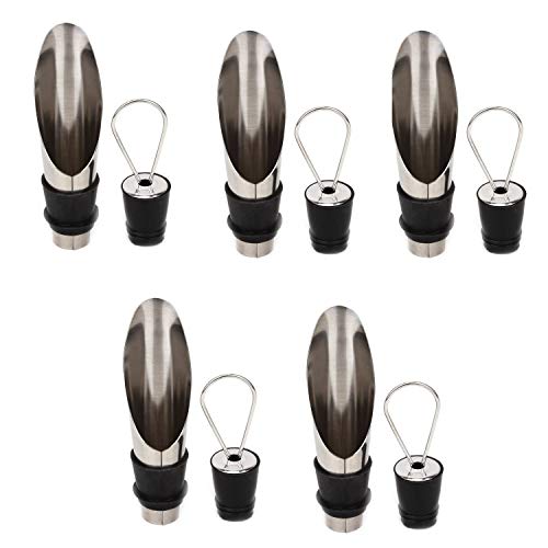 le bottiglie di vino in acciaio inossidabile aerating beccuccio e sommelier con tappo di bottiglia di liquore e vino – set (5 confezioni regalo) - 7