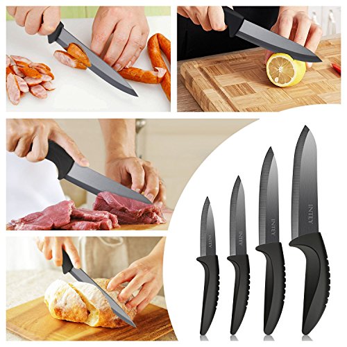 INTEY Coltelli in Ceramica Set di 5, Coltelli Professionale da Cucina con Lama in Ceramica(4 Pezzi),1 Pelapatate Ceramica Tagliente Sicura Anticorrosione(Nero) - 5