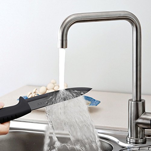 INTEY Coltelli in Ceramica Set di 5, Coltelli Professionale da Cucina con Lama in Ceramica(4 Pezzi),1 Pelapatate Ceramica Tagliente Sicura Anticorrosione(Nero) - 6