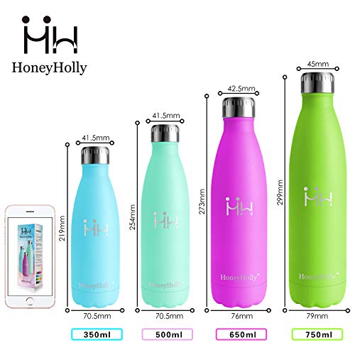 HoneyHolly Bottiglia di Acqua 350/500/750ml, in Acciaio Inox Isolamento Sottovuoto a Doppia Parete per 24 Ore Freddo & 12 Caldo, Riutilizzabile Borraccia Sportiva per Bambino, Scuola, Palestra, Sport - 4