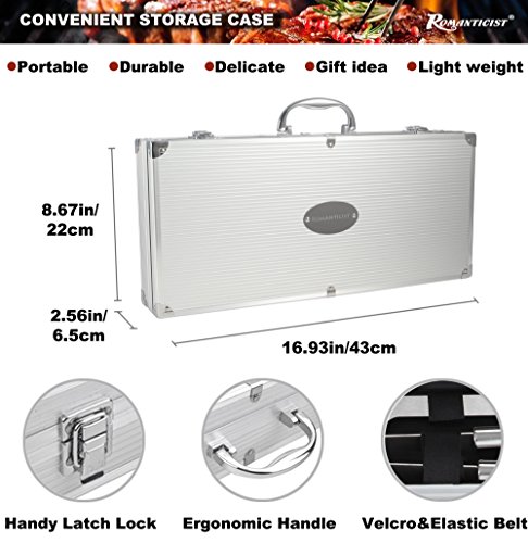 20pcs Set di Strumenti per Barbecue in Acciaio Inox con Delicata Custodia in Alluminio – Attrezzi per Barbecue Professionali Resistenti Kit Barbecue – Regalo di Compleanno Ideale per Gli Uomini papà - 4