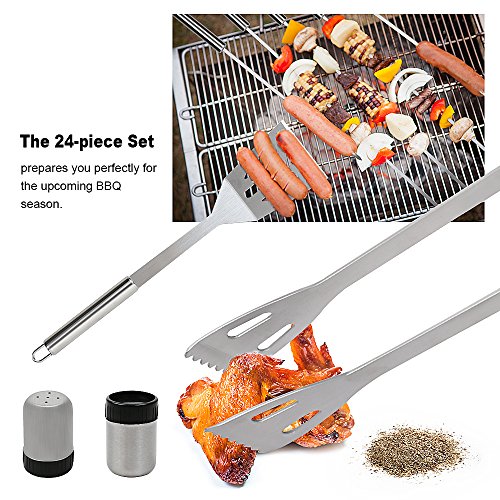 SunJas Set di Attrezzi per Barbecue per Barbecue in Acciaio Inossidabile da 24 Pezzi con Confezione Regalo – Set di Accessori per Barbecue di Cottura per Barbecue all’Aperto in Alluminio - 4