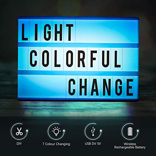 Light Box A6,CrazyFire LED Ricaricabile Cinema Box Luminosa Cinematografica Lampada,140 Lettere e Digitale,Utilizzato in Feste,Tag da Ufficio,Appuntamenti,Decorazioni da Bar(Illuminazione in 7 Colori) - 3