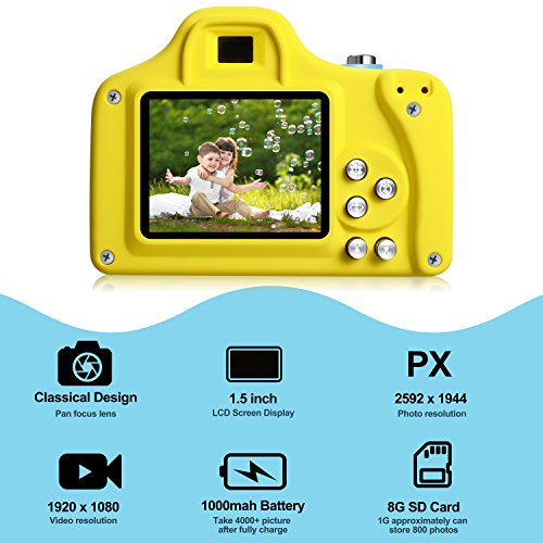 Samoleus Macchina Fotografica per Bambini, Mini Fotocamera Digitale Portatile, Digital Camera Kids Videocamera HD 1080P / 5MP / LCD da 1.5 Pollici / con Scheda SD da 8 GB (Blu) - 3