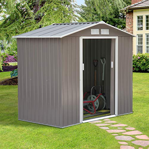Outsunny Cabina Casetta da Giardino Porta Utensili in Lamiera di Ferro, Grigio, 213x127x185cm - 2