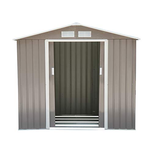 Outsunny Cabina Casetta da Giardino Porta Utensili in Lamiera di Ferro, Grigio, 213x127x185cm - 3
