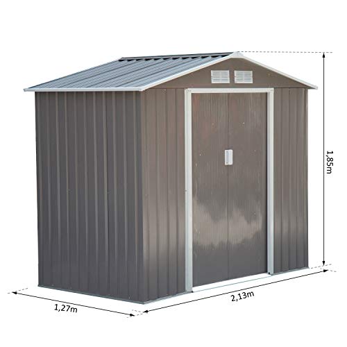 Outsunny Cabina Casetta da Giardino Porta Utensili in Lamiera di Ferro, Grigio, 213x127x185cm - 7
