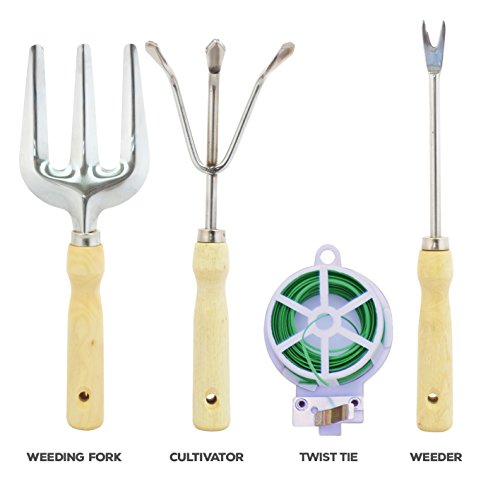 GardenHome Set di attrezzi da giardino, 10 pezzi: sgabello pieghevole, custodia, 5 resistenti attrezzi da giardino in acciaio inox, 2 cesoie e 1 rotolo di 30 metri di filo per legare le piante - 3