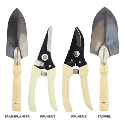GardenHome Set di attrezzi da giardino, 10 pezzi: sgabello pieghevole, custodia, 5 resistenti attrezzi da giardino in acciaio inox, 2 cesoie e 1 rotolo di 30 metri di filo per legare le piante - 4