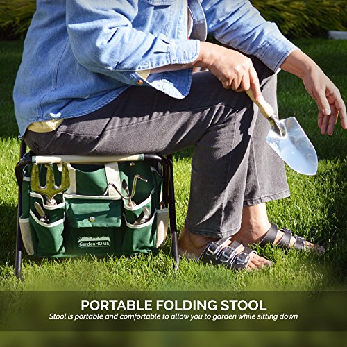 GardenHome Set di attrezzi da giardino, 10 pezzi: sgabello pieghevole, custodia, 5 resistenti attrezzi da giardino in acciaio inox, 2 cesoie e 1 rotolo di 30 metri di filo per legare le piante - 7
