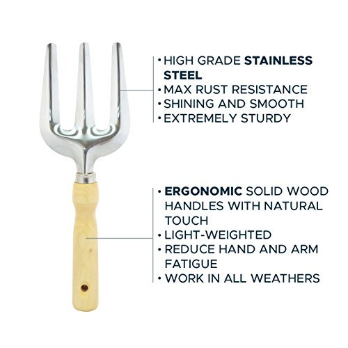 GardenHome Set di attrezzi da giardino, 10 pezzi: sgabello pieghevole, custodia, 5 resistenti attrezzi da giardino in acciaio inox, 2 cesoie e 1 rotolo di 30 metri di filo per legare le piante - 8