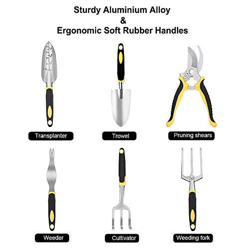 Strunmenti Attrezzi, Set da Giardino,Garden Tool set 6 Utensili in Lega di Alluminio con Manici Ergonomici,con un Durevole Jean Tessuto Borsa - 2