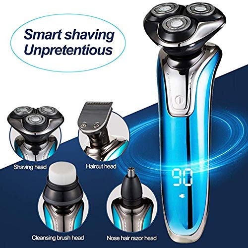Rasoio Barba Elettrico Wet & Dry con lame Uomo Ricaricabile Tutto-in-1 4-In-1 4D Bagnato e Asciutto Rasoio Elettrico con Trimmer Rasoi Naso Trimmer, Impermeabile, Blu - 2
