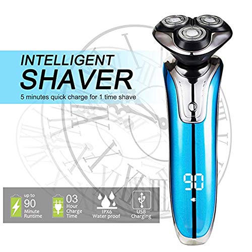 Rasoio Barba Elettrico Wet & Dry con lame Uomo Ricaricabile Tutto-in-1 4-In-1 4D Bagnato e Asciutto Rasoio Elettrico con Trimmer Rasoi Naso Trimmer, Impermeabile, Blu - 5