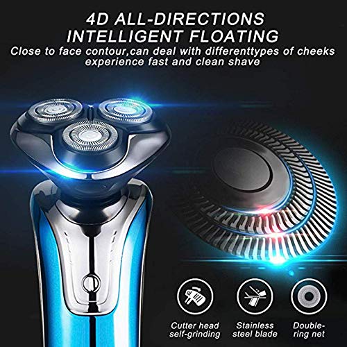 Rasoio Barba Elettrico Wet & Dry con lame Uomo Ricaricabile Tutto-in-1 4-In-1 4D Bagnato e Asciutto Rasoio Elettrico con Trimmer Rasoi Naso Trimmer, Impermeabile, Blu - 6