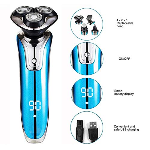 Rasoio Barba Elettrico Wet & Dry con lame Uomo Ricaricabile Tutto-in-1 4-In-1 4D Bagnato e Asciutto Rasoio Elettrico con Trimmer Rasoi Naso Trimmer, Impermeabile, Blu - 8