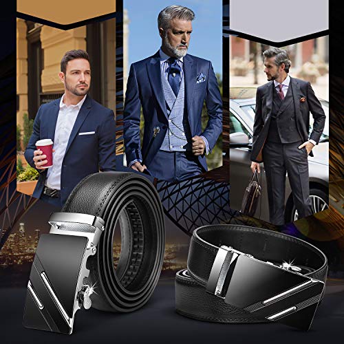 Cintura da uomo in pelle 3.5*130cm. Cintura a cricchetto in pelle da uomo con due fibbie automatiche in lega di zinco nero Per Jeans Casual Cowboy Affaricon, con Busta cartolina Confezione Regalo - 2