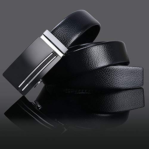 flintronic ® Cintura da Uomo in Pelle con Fibbia Automatica, Moda Cintura a Cricchetto 3.5cm * 130cm, con Portachiavi e Confezione Regalo - 3