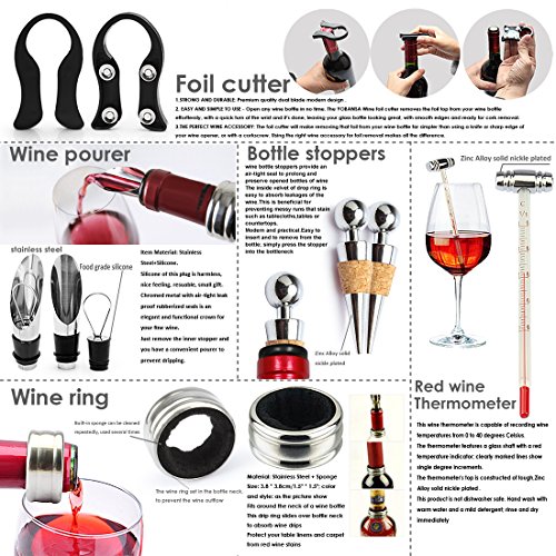 Yobansa®, scatola di vino in poliuretano con accessori, set regalo con apribottiglie e tappo da vino, kit di accessori da vino 9 Set of Pu Box Wine Set - 4