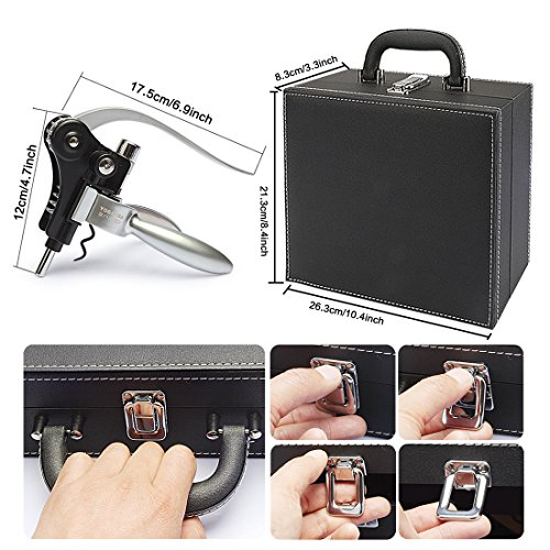 Yobansa®, scatola di vino in poliuretano con accessori, set regalo con apribottiglie e tappo da vino, kit di accessori da vino 9 Set of Pu Box Wine Set - 5