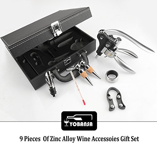 Yobansa®, scatola di vino in poliuretano con accessori, set regalo con apribottiglie e tappo da vino, kit di accessori da vino 9 Set of Pu Box Wine Set - 6
