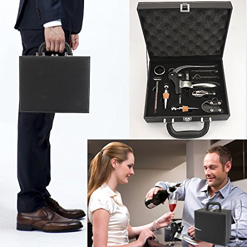 Yobansa®, scatola di vino in poliuretano con accessori, set regalo con apribottiglie e tappo da vino, kit di accessori da vino 9 Set of Pu Box Wine Set - 7