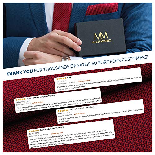 MASSI MORINO Uomo Designer Cravatta – Box Set con fazzoletto, Gemelli e Fermacravatta X cucita a mano in microfibra in colori assortiti – confezione regalo (blu scuro) - 7