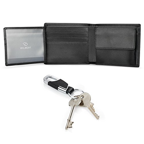 Portafoglio Uomo Vera Pelle Blocco RFID. Piccolo Portafoglio Con Portamonete Portafogli e Porta Chiavi Confezione Regalo, Porta tessere tascabile documenti, Raccoglitore tessere banconote sottile-NERO - 6