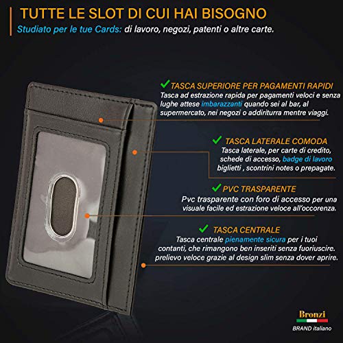 Portafoglio BRONZI® Portafoglio Uomo Piccolo Sottile e Elegante – Blocco RFID – Nero In Pelle di Alta Qualità – Porta Tessere Porta Documenti Porta Carte Di Credito – Design 2019 Italiano - 3