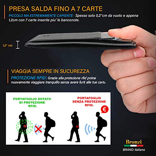 Portafoglio BRONZI® Portafoglio Uomo Piccolo Sottile e Elegante – Blocco RFID – Nero In Pelle di Alta Qualità – Porta Tessere Porta Documenti Porta Carte Di Credito – Design 2019 Italiano - 4
