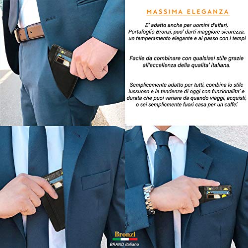 Portafoglio BRONZI® Portafoglio Uomo Piccolo Sottile e Elegante – Blocco RFID – Nero In Pelle di Alta Qualità – Porta Tessere Porta Documenti Porta Carte Di Credito – Design 2019 Italiano - 6