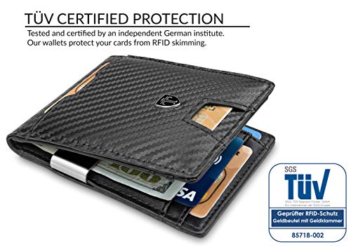 TRAVANDO Portafoglio uomo piccolo con protezione RFID „LONDON“ Porta carte di credito con clip per contanti, Portafogli Porta tessere slim tascabile, Portatessere Raccoglitore banconote (Carbon) - 2