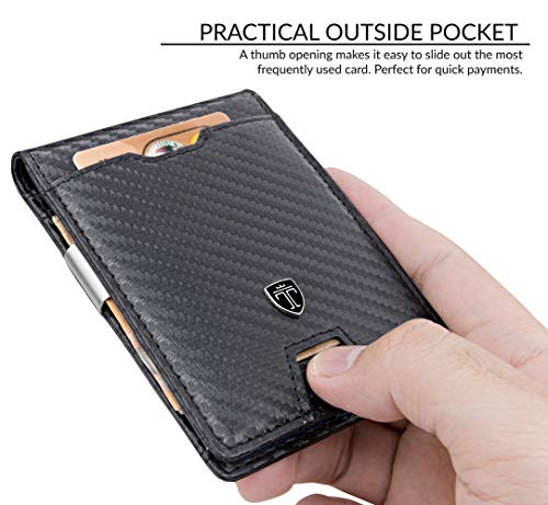 TRAVANDO Portafoglio uomo piccolo con protezione RFID „LONDON“ Porta carte di credito con clip per contanti, Portafogli Porta tessere slim tascabile, Portatessere Raccoglitore banconote (Carbon) - 3