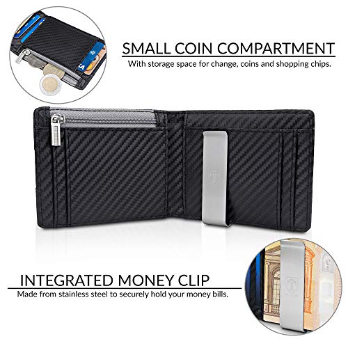 TRAVANDO Portafoglio uomo piccolo con protezione RFID „LONDON“ Porta carte di credito con clip per contanti, Portafogli Porta tessere slim tascabile, Portatessere Raccoglitore banconote (Carbon) - 5