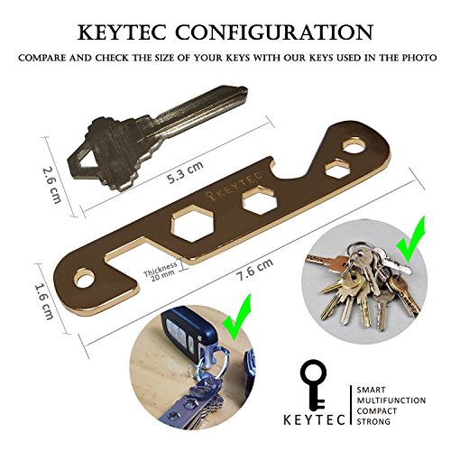 KEYTEC Compact Key Organizer (12-16 Keys) – Holder With Built-In Tools – Bottle Opener/Phone Stand – Frame Plus Anti Loosening Washer – Great Gift (Gold) - 6