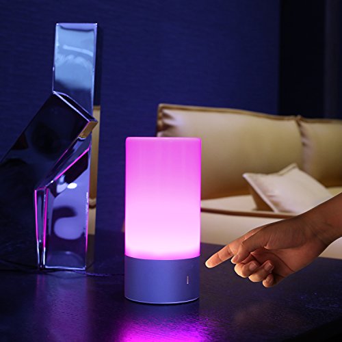 AUKEY Lampada Notturna LED, 3 Luminosità di Luce Calda+ Luce Muliticolore Regolabile RGB Lampada da Comodino con Panello di Controllo Tattile a 360 Gradi per Casa o Ufficio - 5