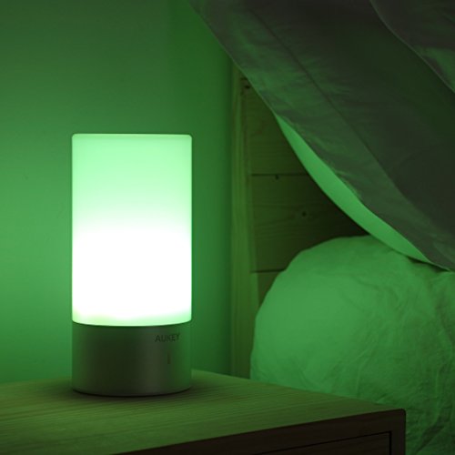 AUKEY Lampada Notturna LED, 3 Luminosità di Luce Calda+ Luce Muliticolore Regolabile RGB Lampada da Comodino con Panello di Controllo Tattile a 360 Gradi per Casa o Ufficio - 8