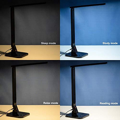 Lampada da Scrivania LED, TaoTronics Lampada da Tavolo 14W ( 5 livelli Dimmerabili, 4 modalità Pannello di Controllo, Touch-Sensitive, Porta di Ricarica USB per iPhone, iPad, Smartphone, Tablet Android ) – Nero - 2
