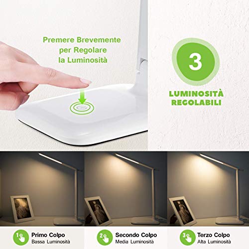 Lampada Scrivania 42 LED, Lampada da Tavolo con Efficienza Energetica Occhi-Cura, Regolabile 3 Luminosità×3 Modalità, Sensibile Tocco-Controllo, Lampada Scrivania per Ufficio,Lettura,Studio,Lavoro - 2