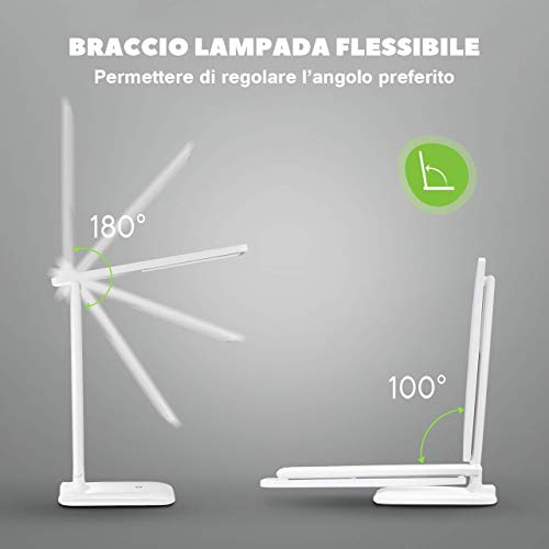 Lampada Scrivania 42 LED, Lampada da Tavolo con Efficienza Energetica Occhi-Cura, Regolabile 3 Luminosità×3 Modalità, Sensibile Tocco-Controllo, Lampada Scrivania per Ufficio,Lettura,Studio,Lavoro - 5