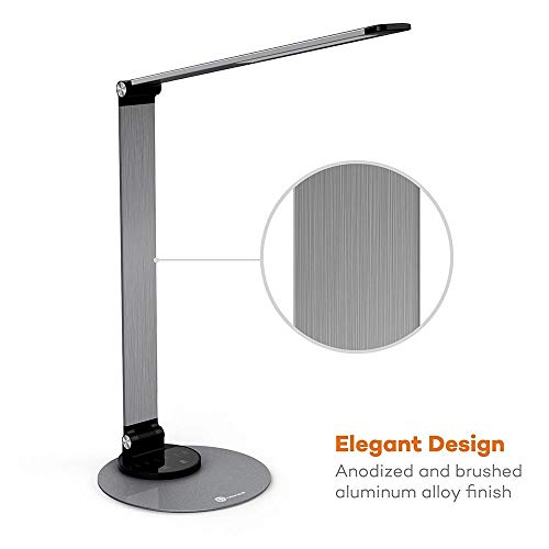 Lampada da Scrivania TaoTronics, Lampada da Tavolo Ufficio LED 12W con 6 Luminosità + 3 Temperature di Colore, Porta di Ricarica USB per Smartphone, LED Occhi-Cura, Funzione Memoria – Grigio Argento - 3