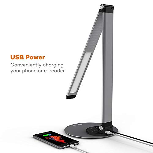 Lampada da Scrivania TaoTronics, Lampada da Tavolo Ufficio LED 12W con 6 Luminosità + 3 Temperature di Colore, Porta di Ricarica USB per Smartphone, LED Occhi-Cura, Funzione Memoria – Grigio Argento - 5